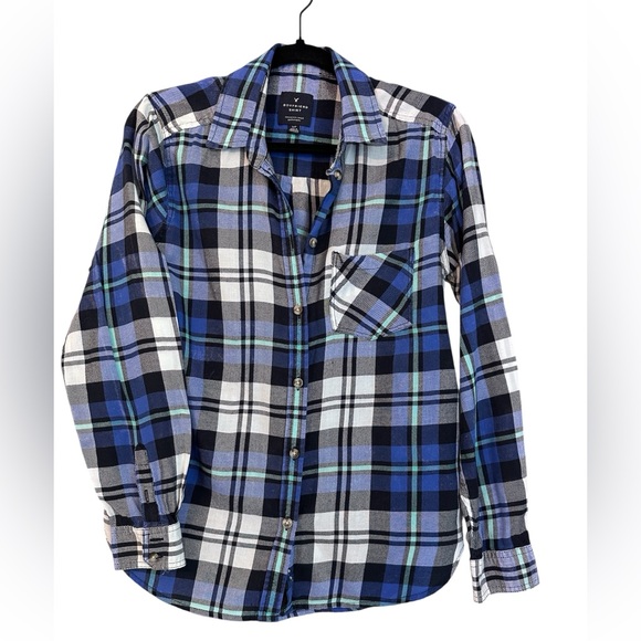 American Eagle Outfitters Long Sleeve Button Down Flannel Boyfriend Shirt S/P - Picture 1 of 7